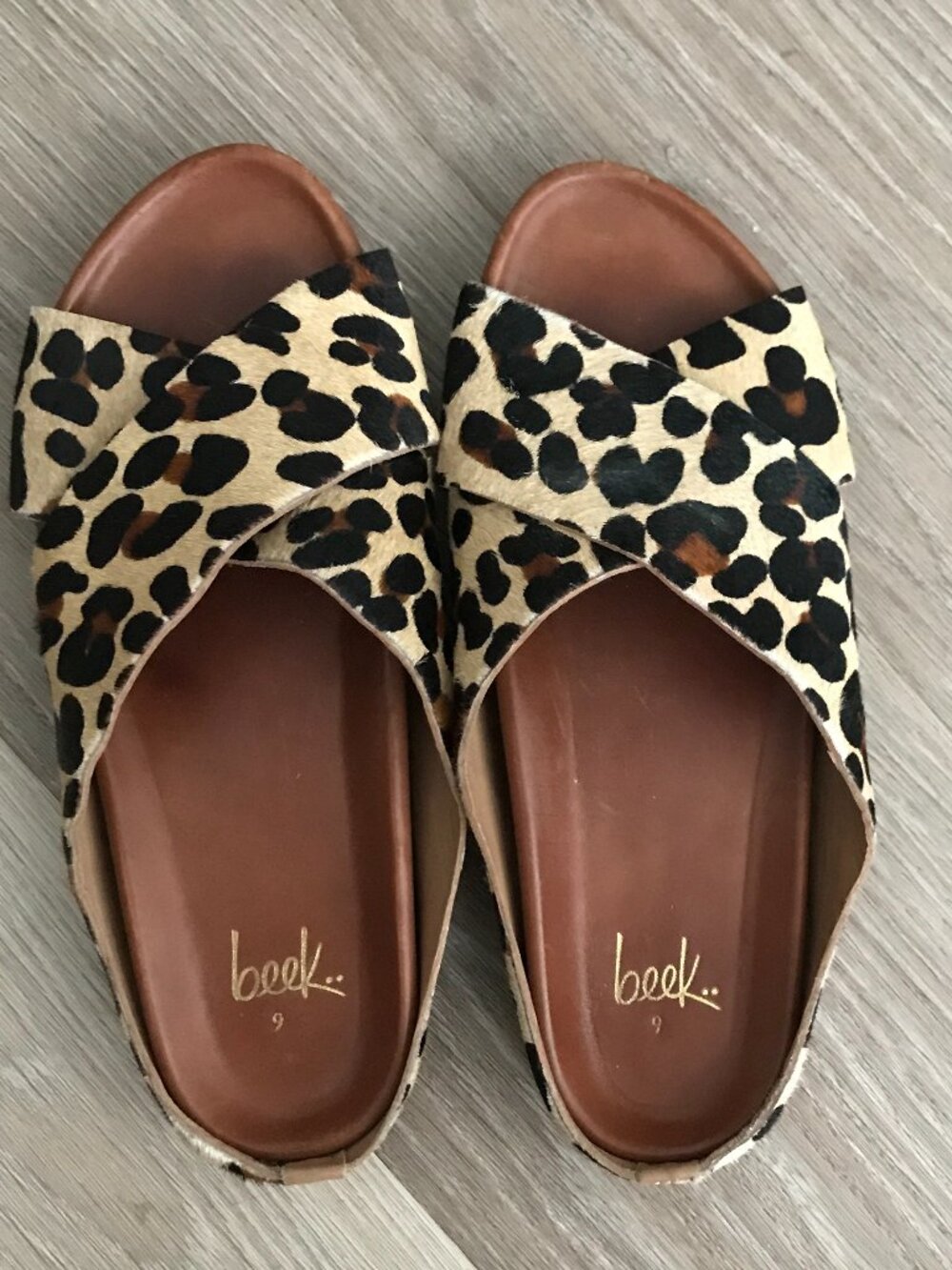 BEEK Robin Leopard Print Women's Slide Sandals Size 9 Orig: $300